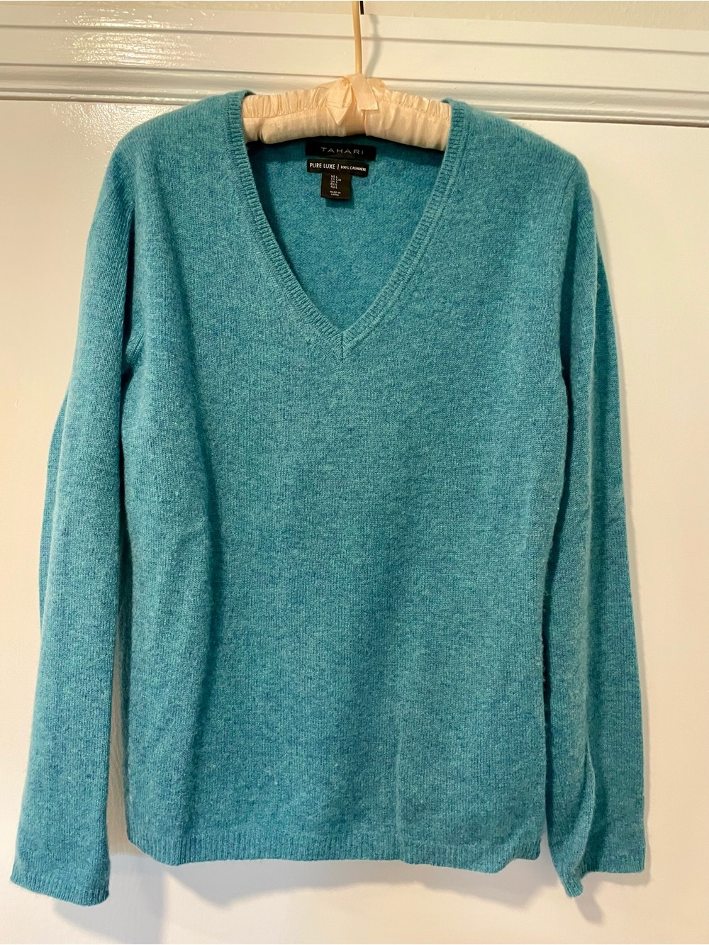 Tahari Teal Cashmere V-Neck Sweater